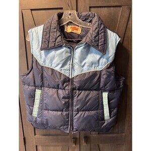 Vintage Comfy Down Vest Mens Blue Quilted Puffer Retro Ski 80s USA Size Small